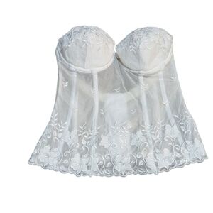 Victoria's Secret Bustier Corset White Floral Lace Mesh 36C Bridal Coquette Girl